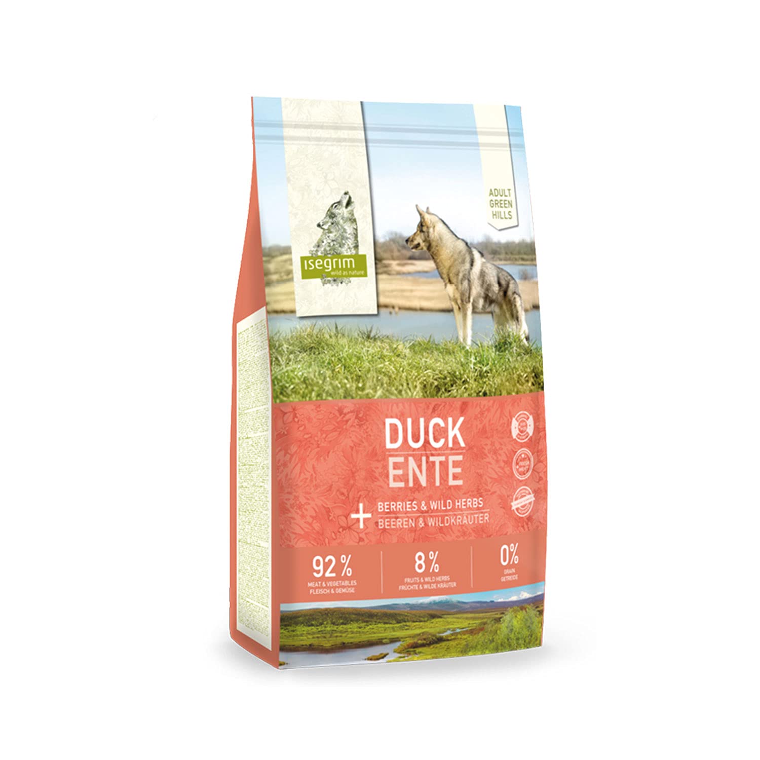 ISEGRIM Saco Perro Adulto Pato + Bayas y Hierbas Silvestres, 12 kg, Perro