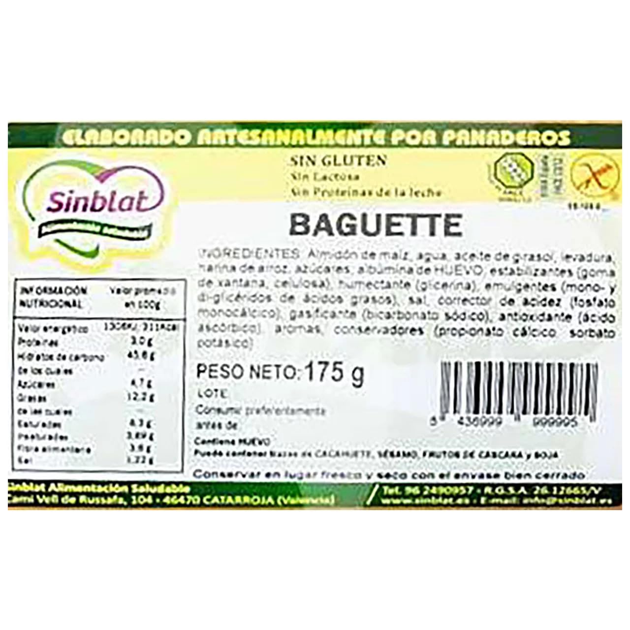 SINBLAT Glutenfreies Baguette SINBLAT 175 g. 6er-Pack.