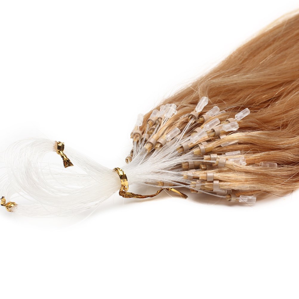 Xiaonibang Brazilian Remy Human Hair Extensions Loops Micro Ring Tip Hair (20''0.5g/s, 27 Dark Blonde)