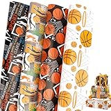 Basketball Wrapping Paper, 12 Sheets Sports Wrapping Paper 19.7 x 27.6 Inch Basketball Hoops Theme Gift Wrap Papers Art Papers Folded Flat for Girls Boys Men Match Birthday Holiday Gift Packaging