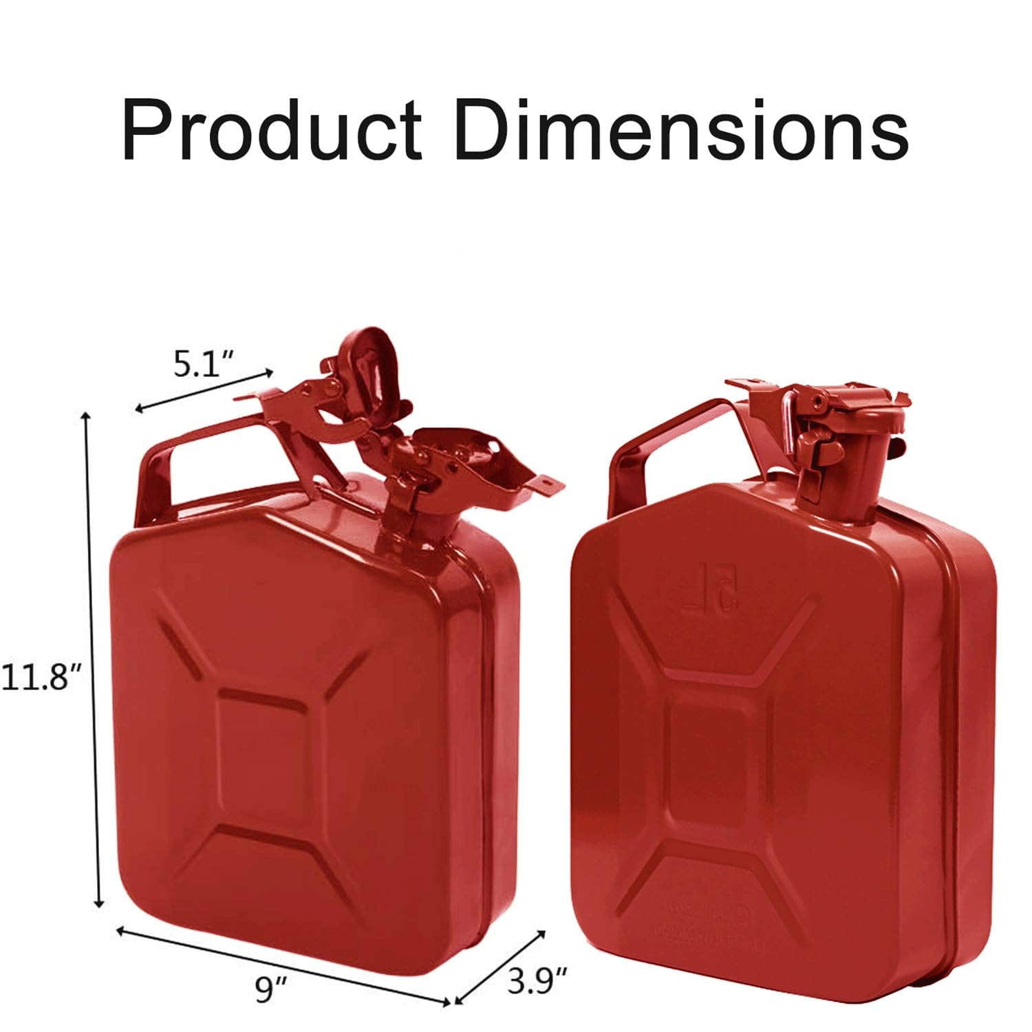 Bidón de Gasolina Metálico 5L - Rojo (24x12x35 CM) - Cierre de Seguridad Recipiente Combustible Diésel Aceite Aprobación ONU