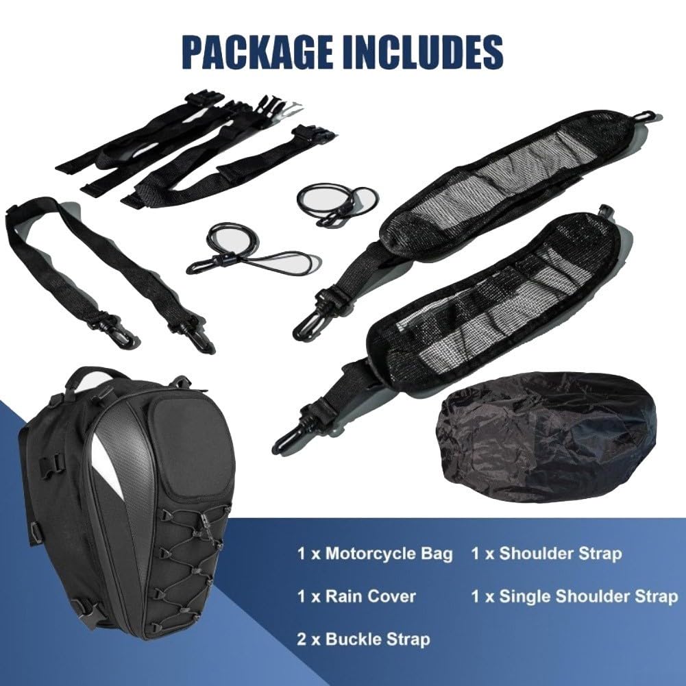 Mochila Impermeable para Moto con Reflectantes - Trasera Oxford para Casco y Equipaje - Viaje 17x11.4in