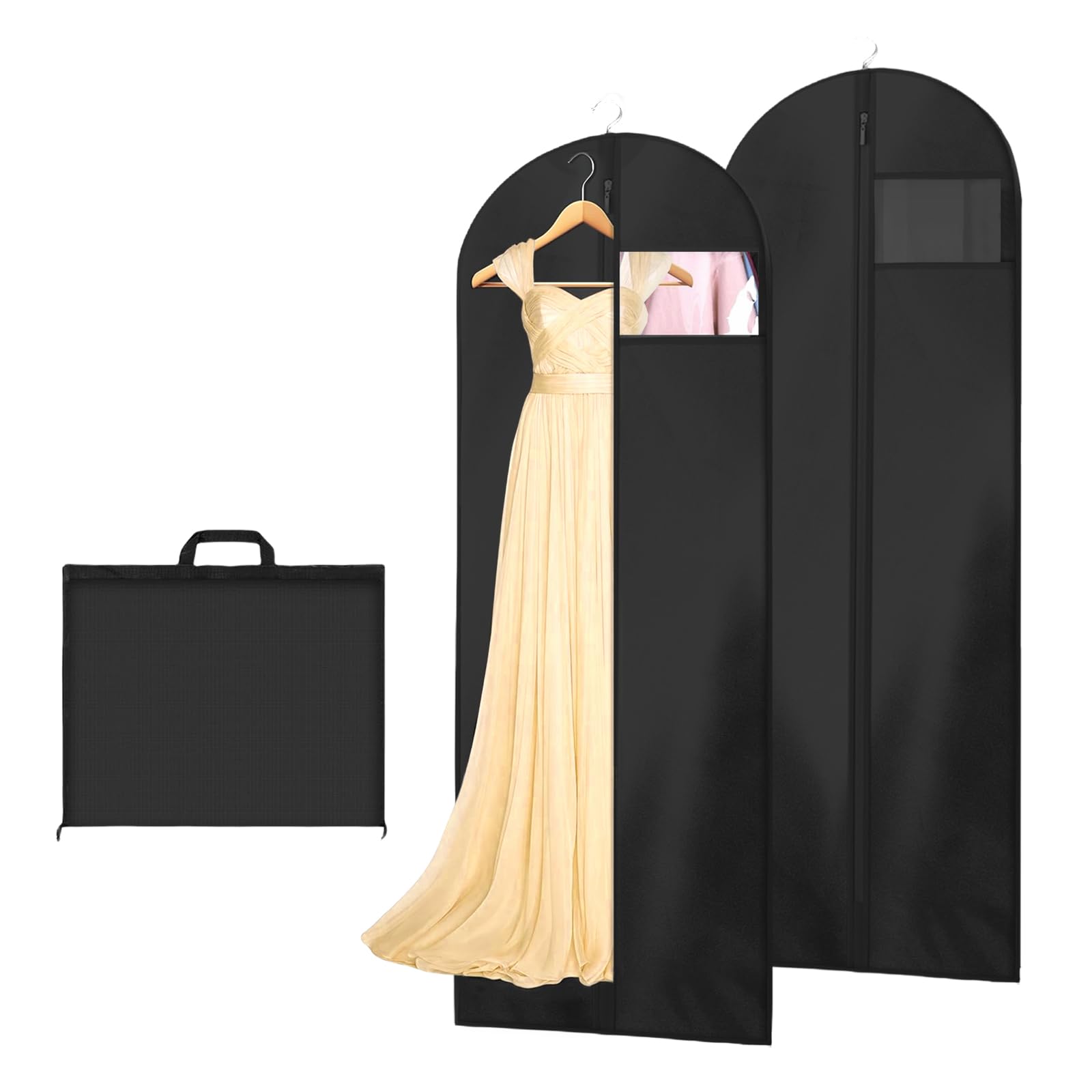 AMFUN 2 PCS Dress Bag,Full Length Travel Suit Bag with Zipper, Dust-proof Clothes Covers Protector Bags,Gown Garment Bag for Long Dresses, 180×60 cm (Black)