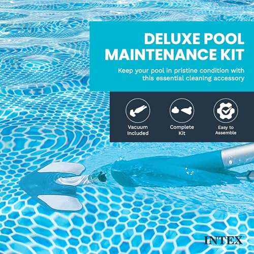 Intex 28003E Deluxe Above Ground Pool Maintenance Kit for Minimum 800 GPH Flow Rates with Vacuum, 110" Pole, Wall Brush and 24' Hose (Color May Vary)