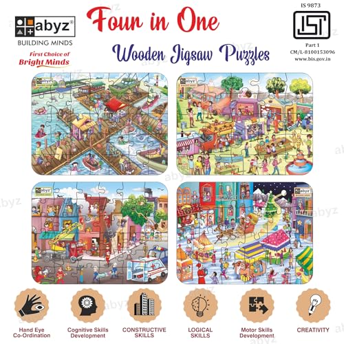 Image of ABYZ Jigsaw Puzzle, Different Design & Fun Educational Wooden Jigsaw for Little Explorer, 120 - Piece Wooden Puzzle with Multicolor, Birthday Gift for 36 Months - 6 Year Age Kids.