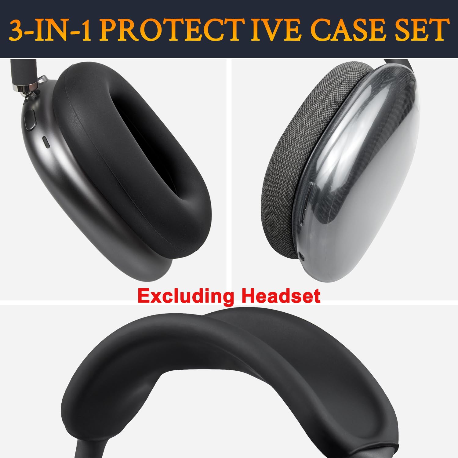 SOULWIT Zestaw etui do (AirPods Max 2/1) – czarny | Zestaw przeciwpotowy (osłona na głowę + TPU etui ochronne + silikonowe nakładki uszy) ćwiczeń na siłowni, łatwy czyszczenia