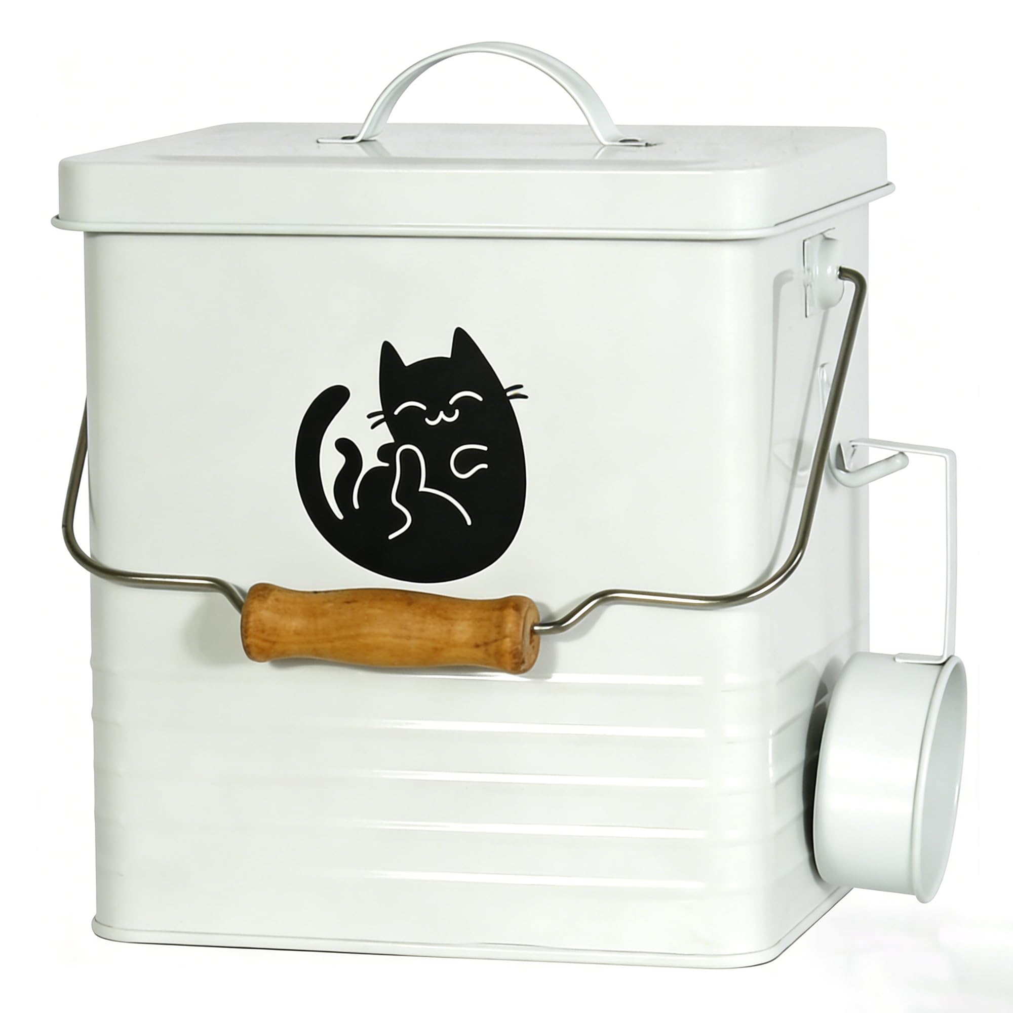 Aufbewahrungsbehälter für Katzenfutter, 6 l, mit Schaufel, tragbarer Griff und eng anliegendem Schnallendeckel, Metallglas, hält Hunde- und Katzenfutter frisch (Weiß, 23 x 20 x 18)