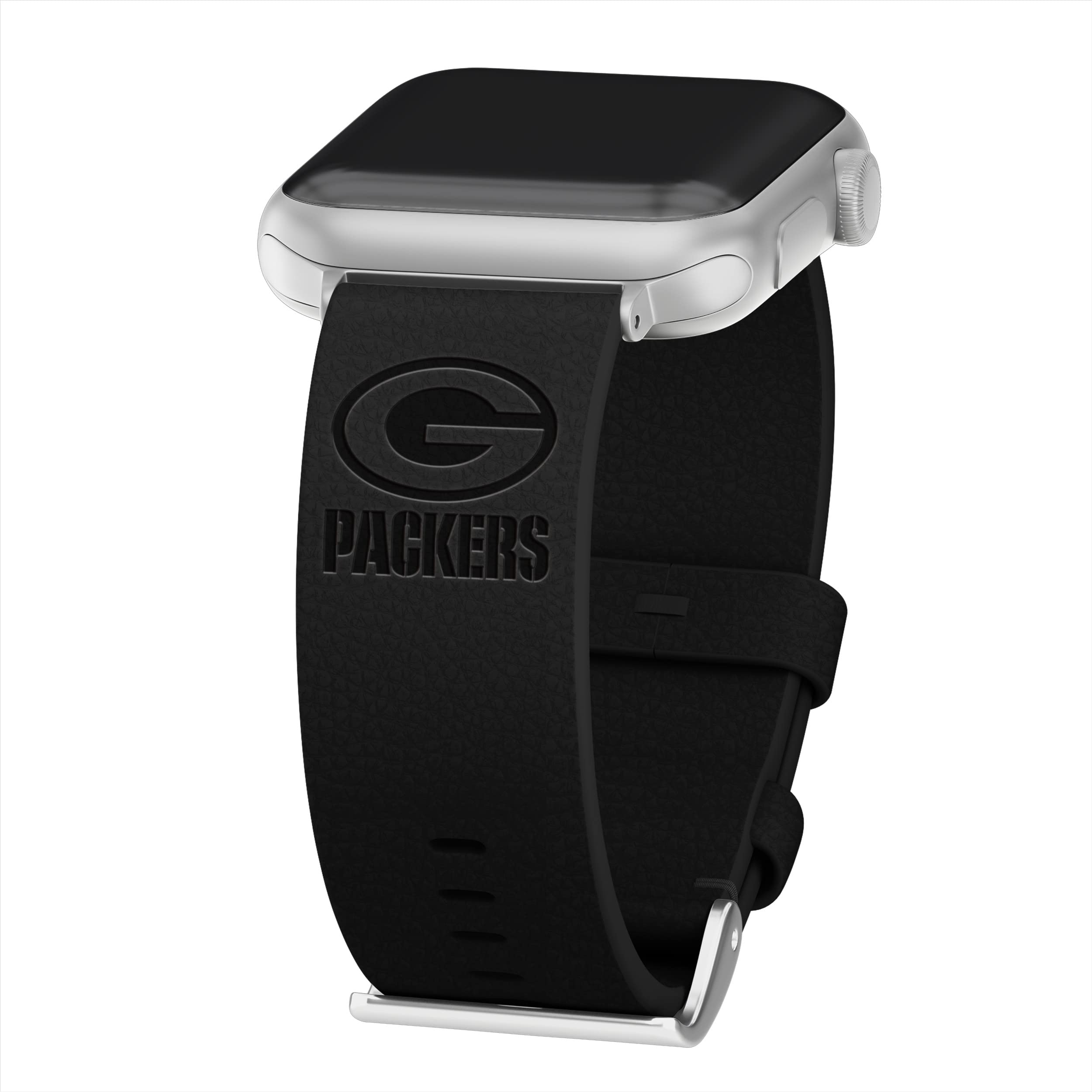 Game Time Green Bay Packers Leather Watch Band Compatible with Apple Watch (42/44/45mm Onyx Black Short)