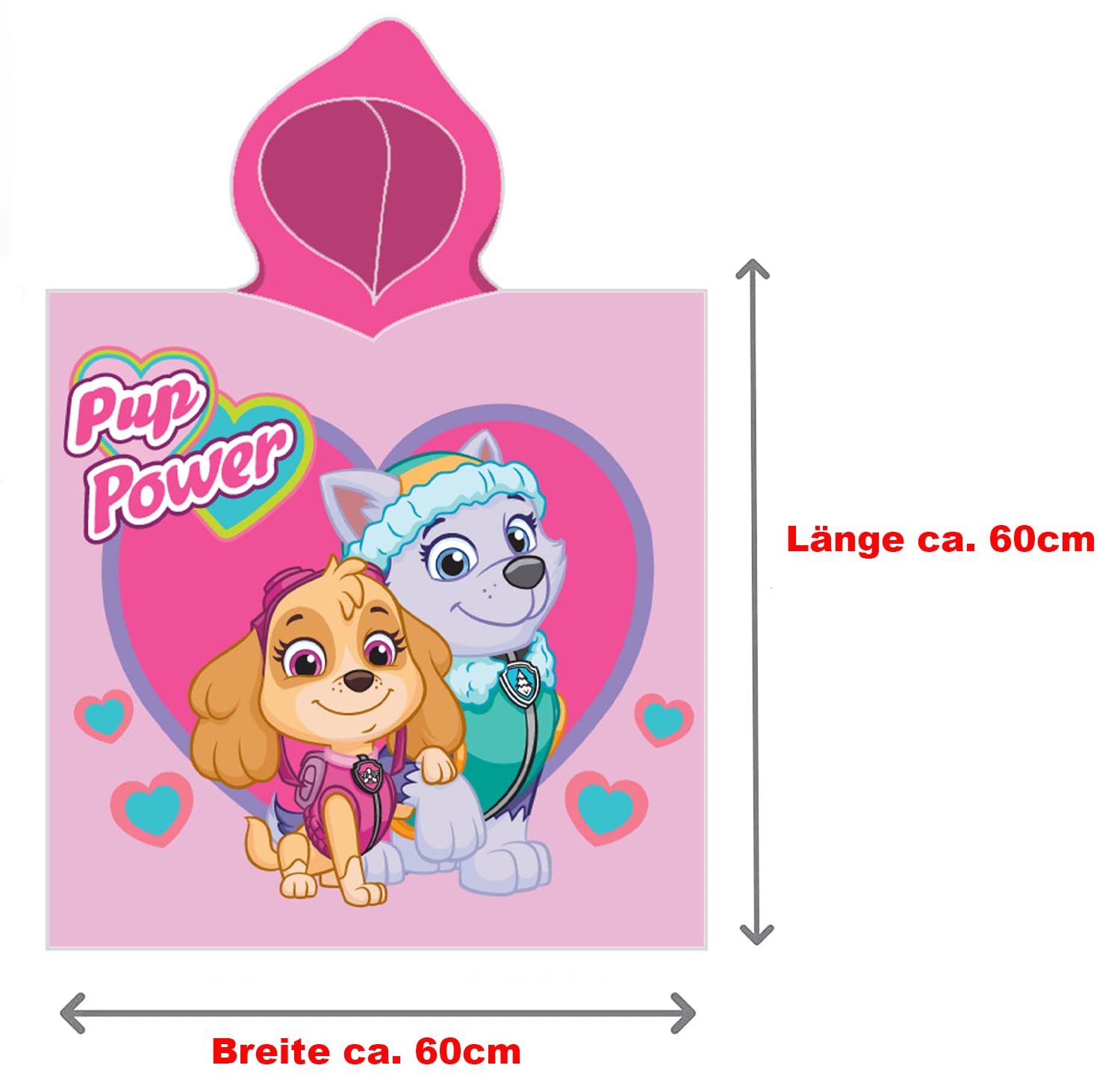 Paw Patrol Kinder Kapuzen Bade-Poncho Girl's Rosa 60x120 cm 100% Baumwolle Veloursqualität Poncho Bademantel Duschtuch Handtuch Badetuch Strandtuch Mädchen Pareo Pink Marshall Skye Ryder Rocky Zuma