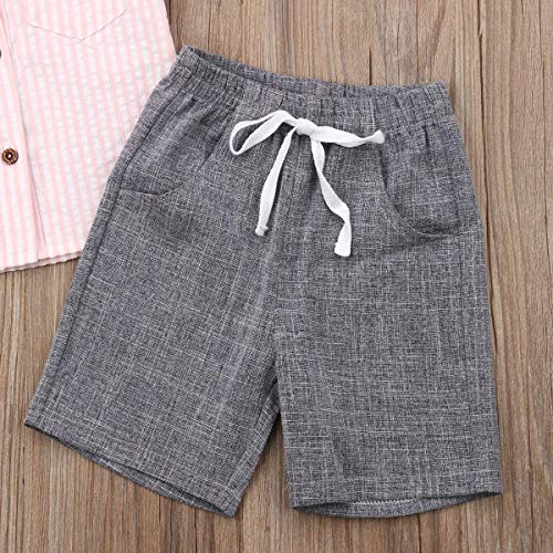 Bagilaanoe Toddler Baby Boy Gentleman Outfit Short Sleeve Striped Tops Shirts+Shorts Pants 2pcs Summer Clothes Playwear Set (Pink+Gray, 18-24 Months)