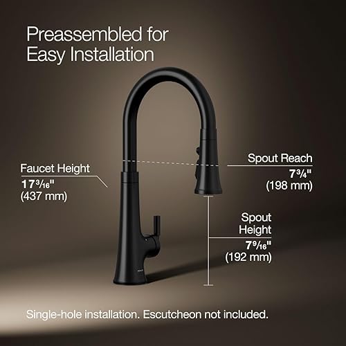 Vista 49 de KOHLER 23765-CBL Tone - Grifo de cocina semiprofesional, negro mate/cromo pulido