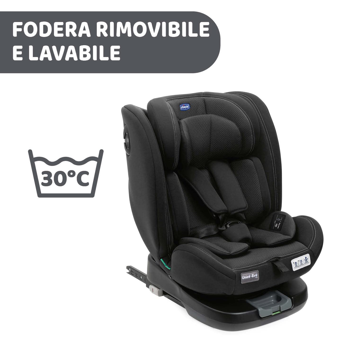 Chicco Unico Evo I-Size, Seggiolino Auto 0-36 Kg, omologato ECE R129/03, Isofix Girevole A 360° E Reclinabile, Gruppo 0+/1/2/3 Da 0 A 12 Anni
