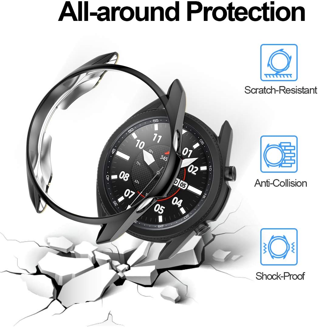 2 Pack Case for Samsung Galaxy Watch 3 45mm, Haojavo Hard PC Protector Slim Shock-Proof Cover All-Around Protective Bumper Shell for Samsung Galaxy Watch 3 45mm Smartwatch Bands Accessories