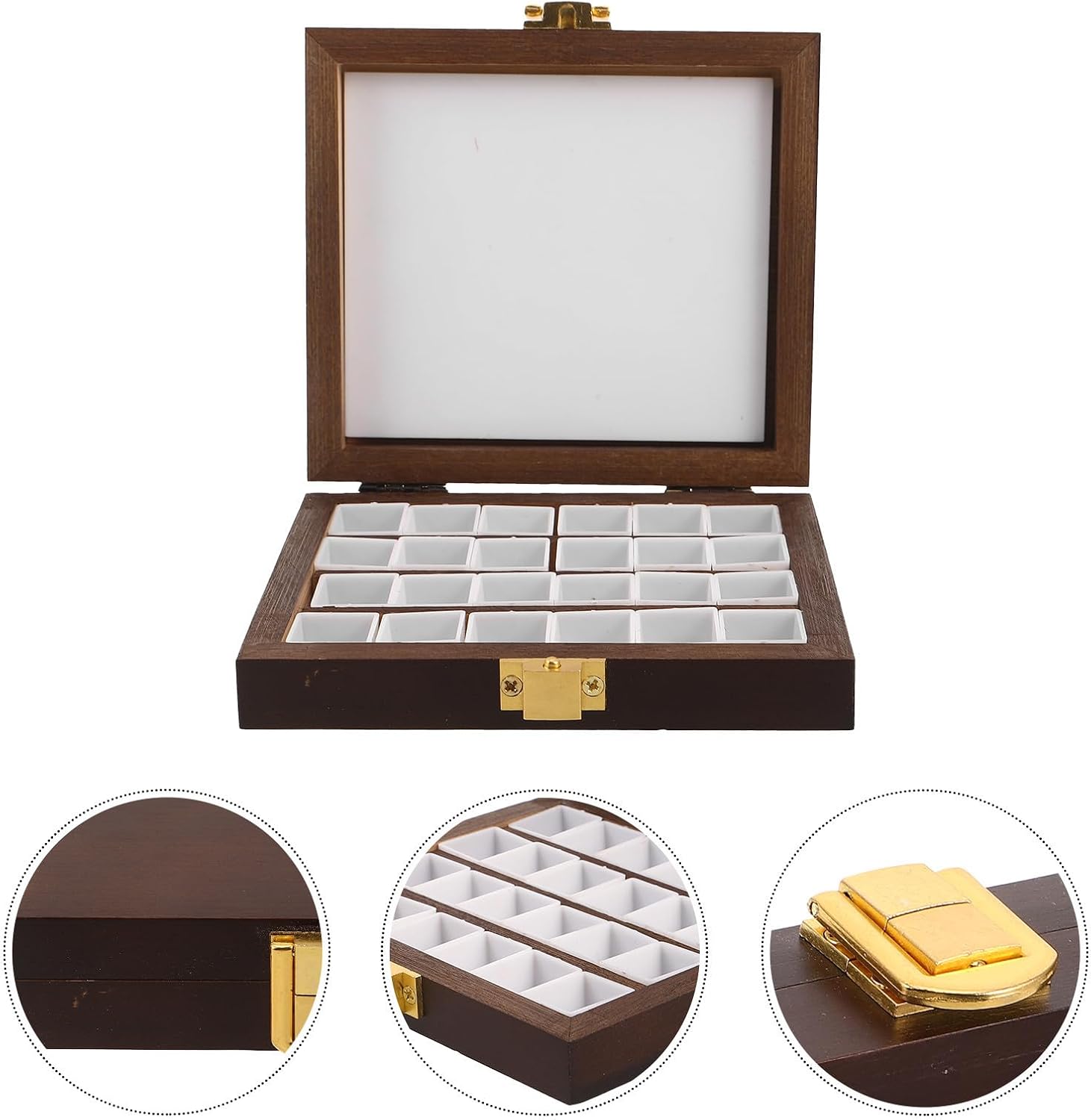 Wood Watercolor Paint Palette Box for Travel, 24 Wells