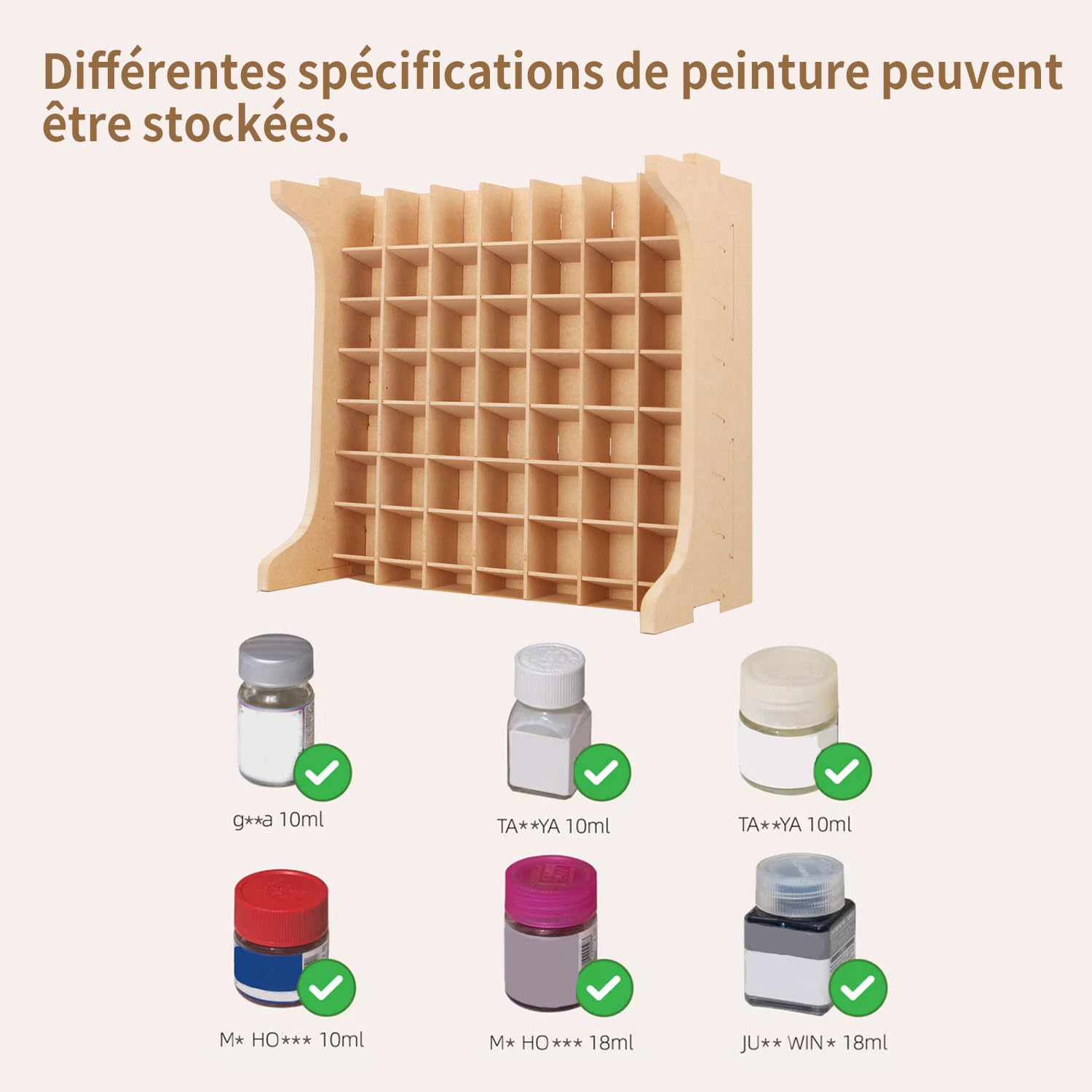 Organisateur de peinture avec 49 compartiments pour 10 ml de TAMIYA, 10 ml de MR HOBBY et 18 ml de MR HOBBY, rangement d'outils pour maquettes en MDF, support de peinture artisanale GK13