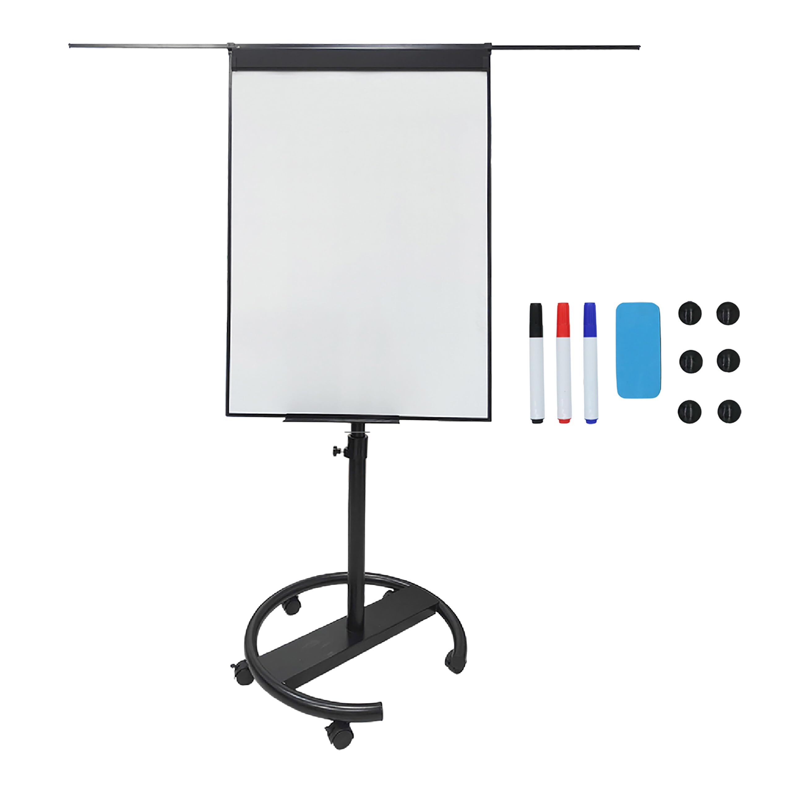 Relaxdays Flipchart Whiteboard, magnetisch, höhenverstellbar, Rollen, Stifte-Ablage, Alu-Rahmen, HxB: 100x70 cm, schwarz