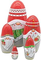 Vista 1 de Konrisa Muñecos anidables de Papá Noel enano Matryoshka - Muñecos de madera rusa para fiestas de cumpleaños, juego de 5