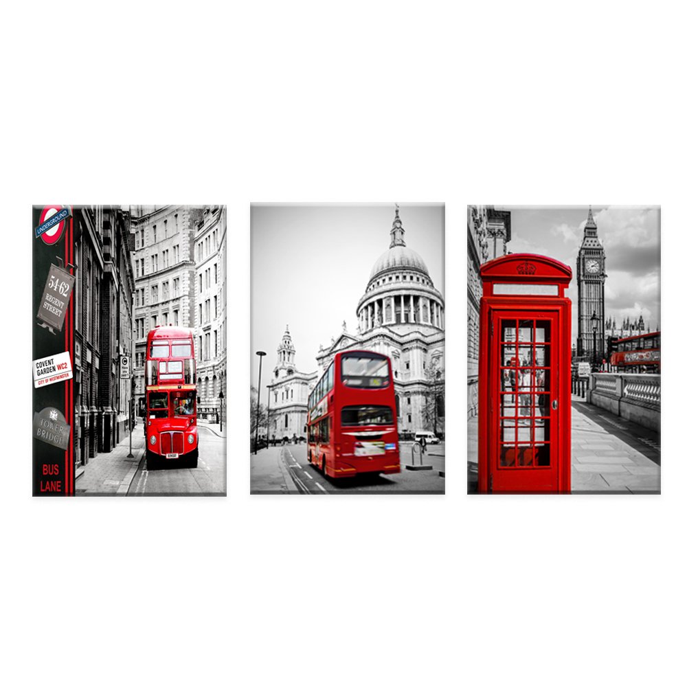 Tableau Londres Big Ben Bus à étages Cabine Téléphonique Rouge London 50 X 50 Cm Objet Décoration