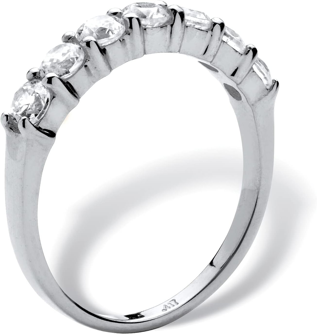 10K White Gold Round Cubic Zirconia Stackable Single Row Ring