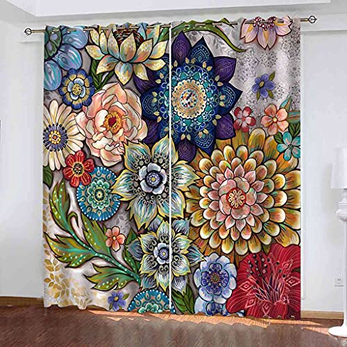 SBQZIQ Lot de 2 Rideau Occultant Thermiques à Motif Fleurs Salon élégant Rideaux à Oeillets Isolant Phonique Decoratif Chambre Bureau Enfant 132x214cm Cover