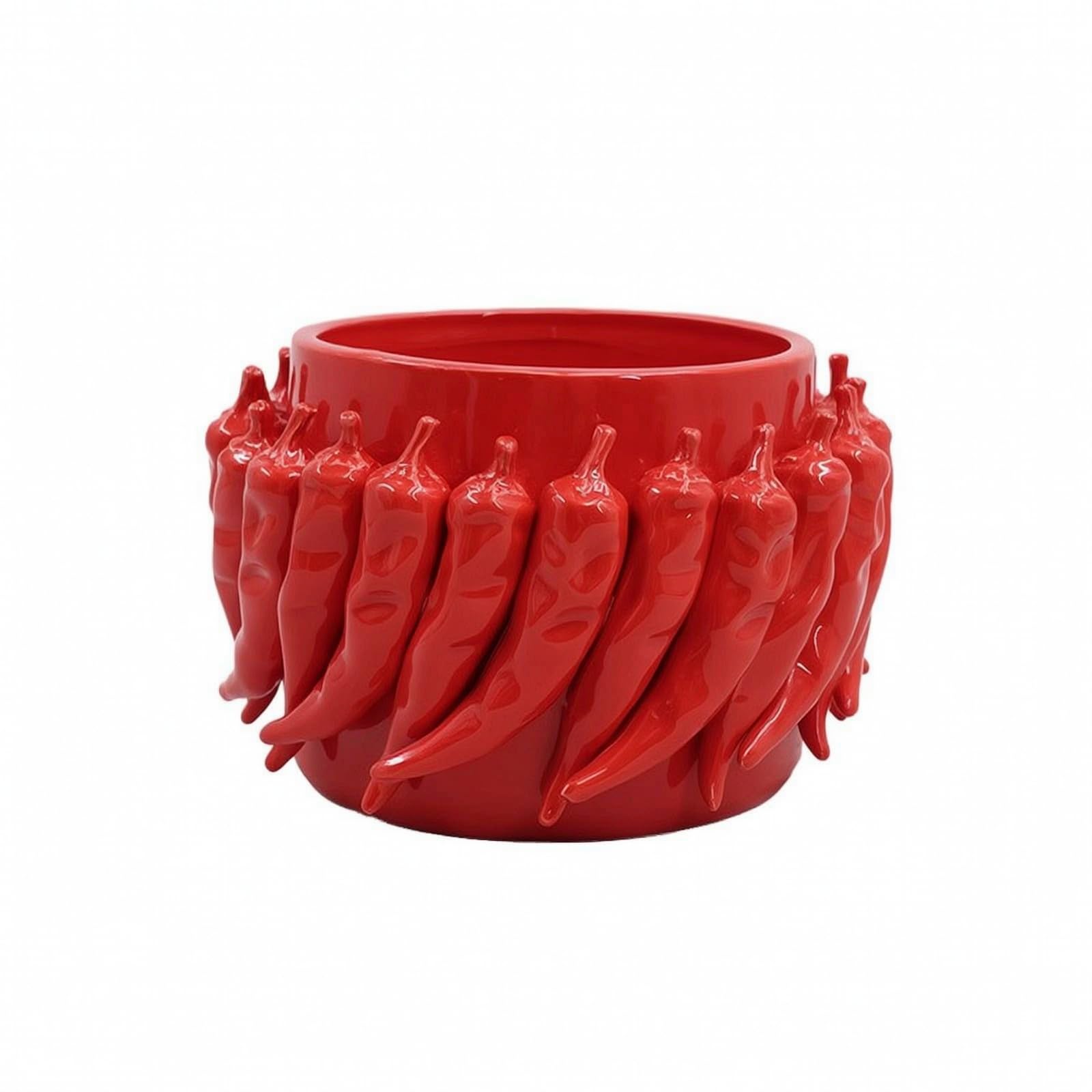 Vase mit Chili Design r Zylindrischer Blumentopf für Kleine Zimmerpflanzen Tisch Regal Schreibtisch Wohnzimmer Einrichtungsgegenstand in