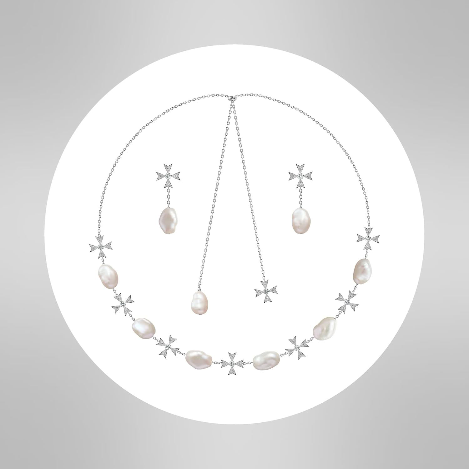 18K Gold Baroque Pearl Jewelry Set, 25.5 Inch Cross Pearls Necklace, Perfect Jewelry Gift for Women - Image 9