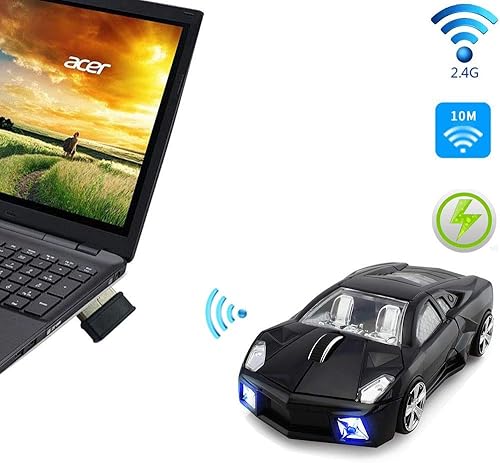 Miniatura 5 de Jinfili Ratón inalámbrico para coche deportivo de 2.4 GHz, óptico, fresco, 1600 DPI 3D USB inalámbrico para juegos para PC, laptop, Windows 10