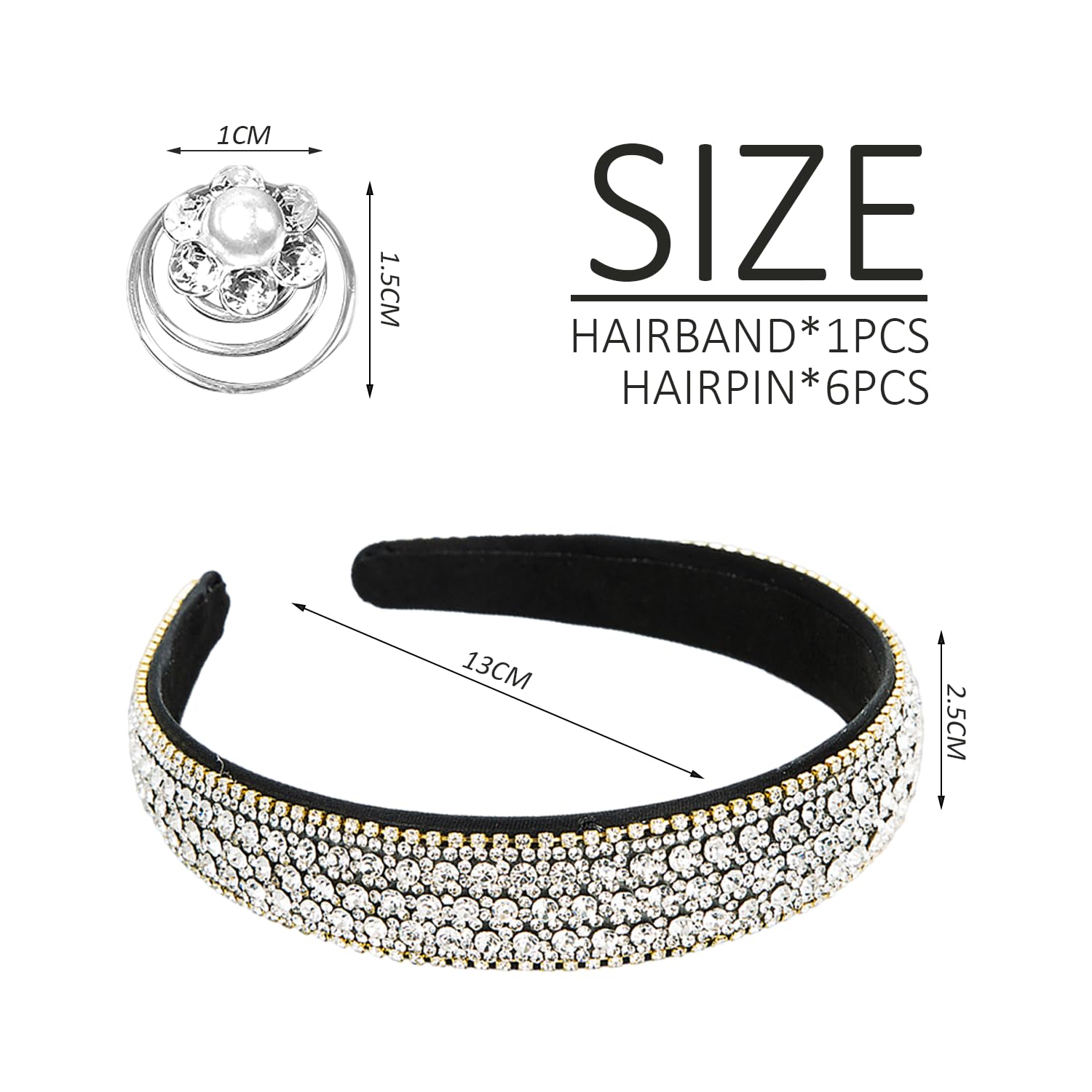 1 Piece Diamond Headband With 6 Pieces Pearl Hair Clips, Diamond Headband, Diamond Headband For Women, Glitter Headband, Gemstone Headband, Crystal Diamond Hair Accessories - Image 2