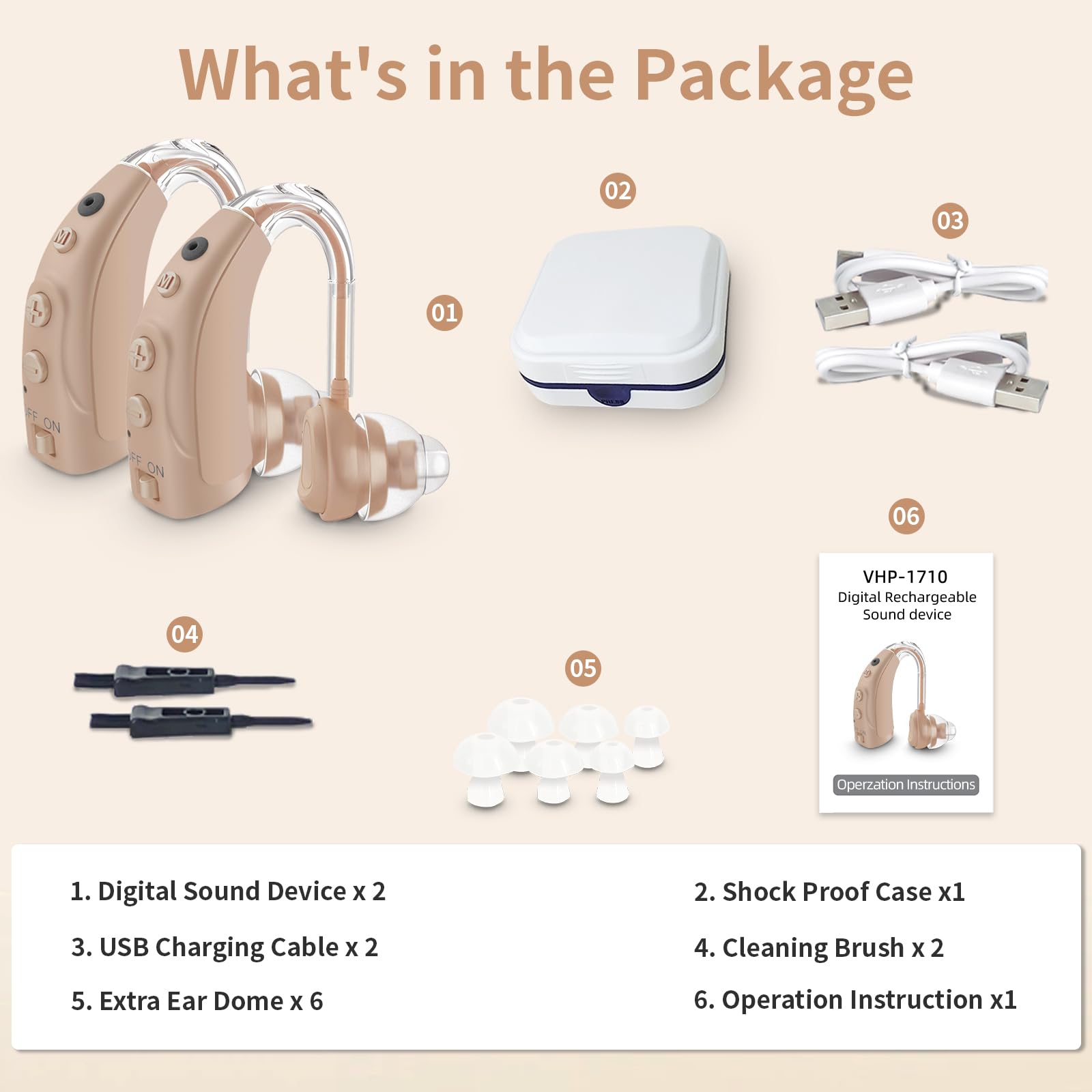 Dispositivo sonoro ricaricabile per adulti, con riduzione intelligente del rumore a 4 modalità, chip a 16 canali e regolazione del volume a 8 livelli, comfortevole e leggero (2, Beige)