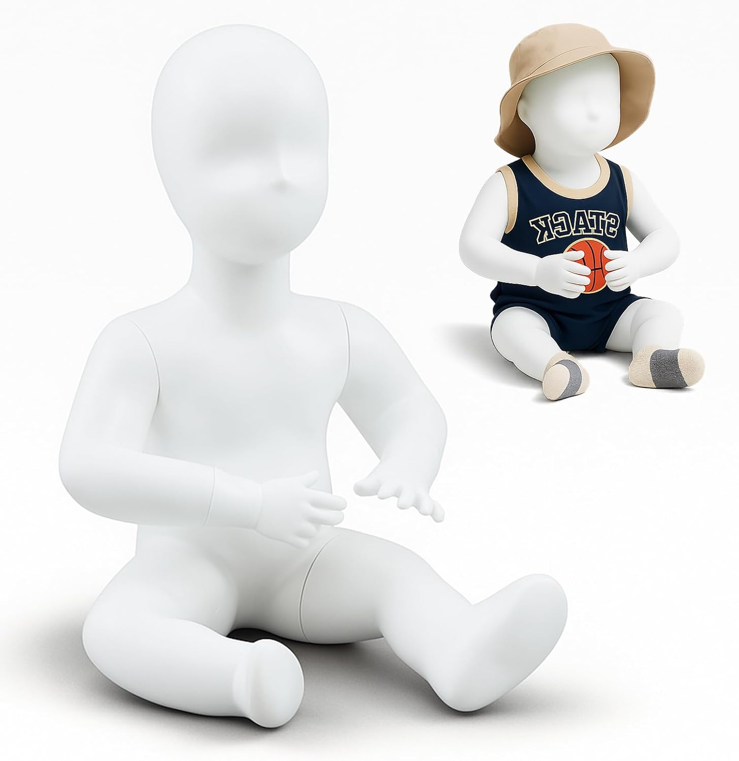 Baby Sitting Mannequin Dress Form Child Baby Mannequin Full Body Sitting Pose Vivid Kids Matte FRP White Manikin Dummy for Aged 10-12 Months Store Shop Window(Classic)