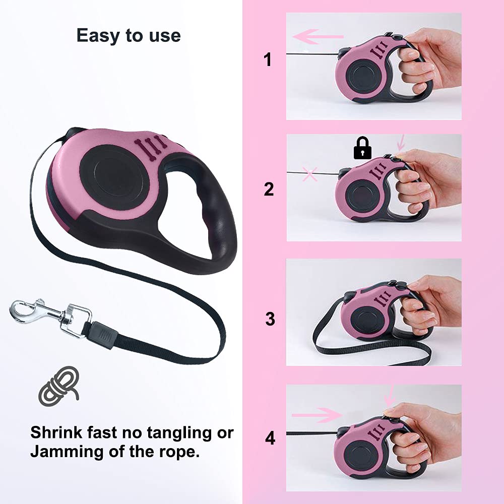 Laisse Rétractable Pour Chien 5 Mètres - Poignée Ergonomique - Support Jusqu'à 35 Kg - Couleurs Rose, Bleu, Vert, Noir