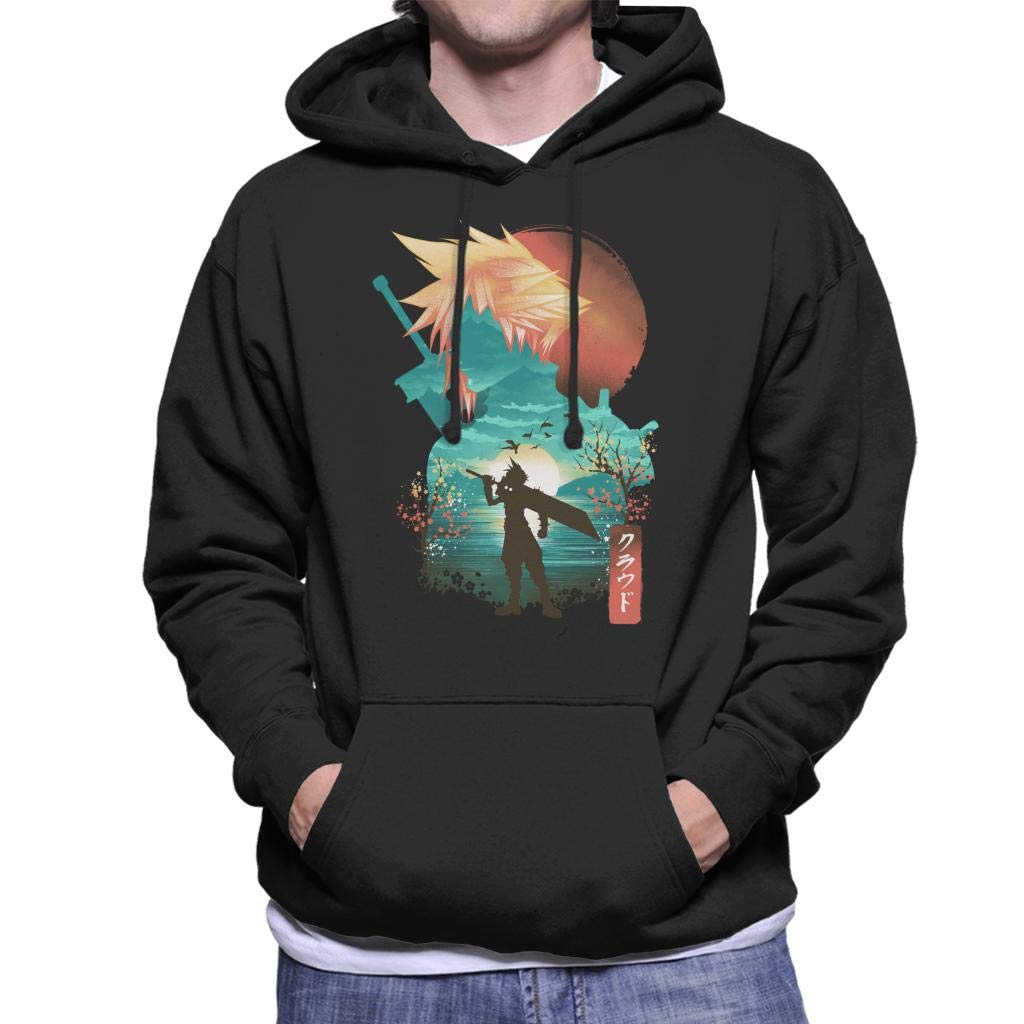 Cloud City 7 Men's Black Final Fantasy Cloud Strife Ukiyo Hooded Sweatshirt