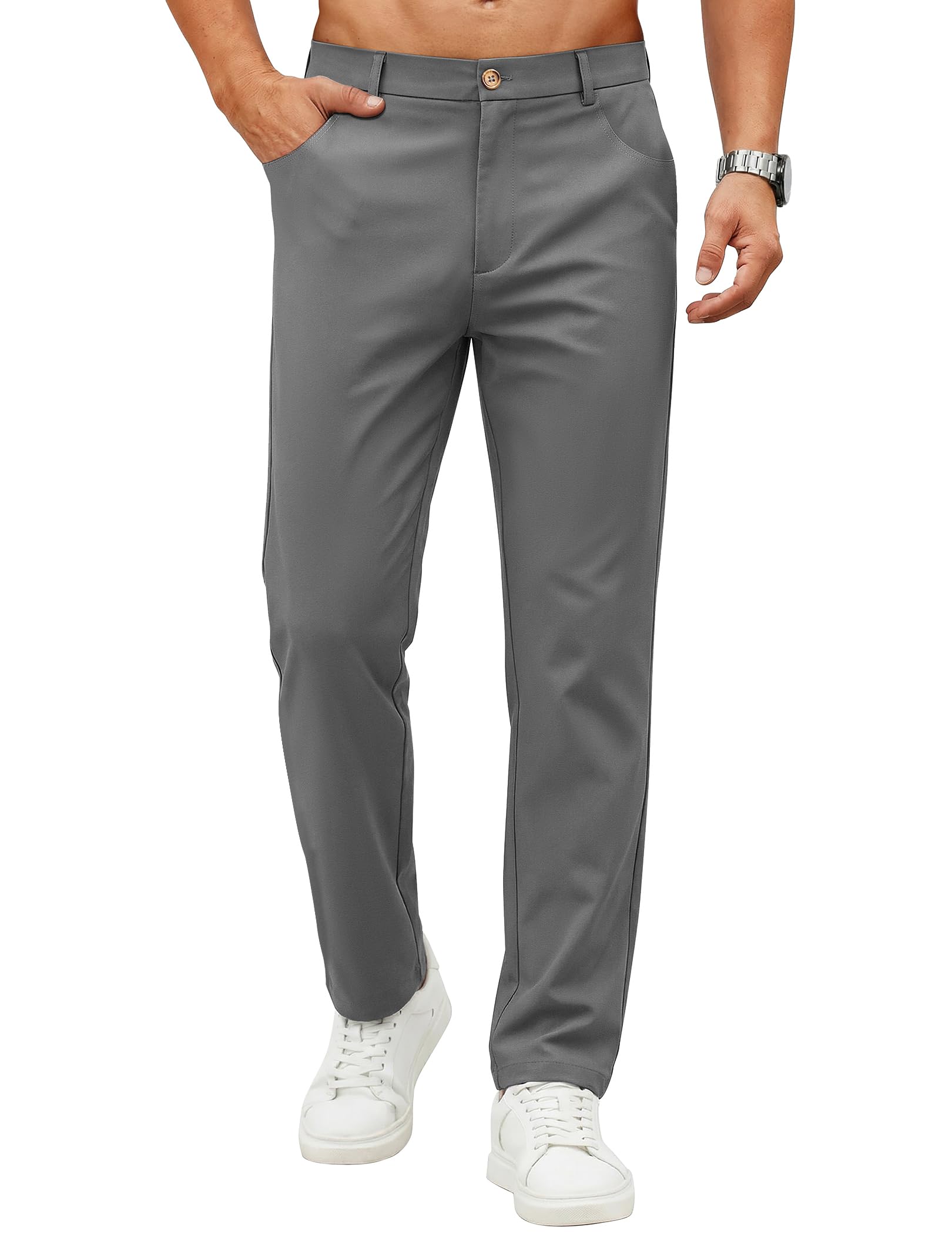 COOFANDY Mens Casual Pants Elastic Waist Flat Front Dress Slacks Regular Fit Stretch Golf Pants Work Office Trousers