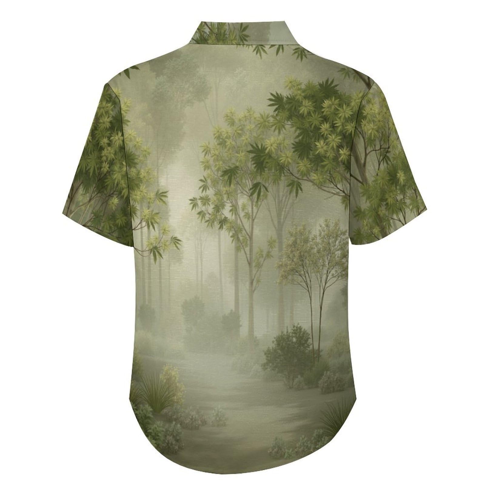 Camicia da Uomo Button Down con Stampa Arte Paesaggistica, Foresta Nebbiosa Camicia Hawaiana Casual a Maniche Corte Camicie da Spiaggia Camicie da Vacanza