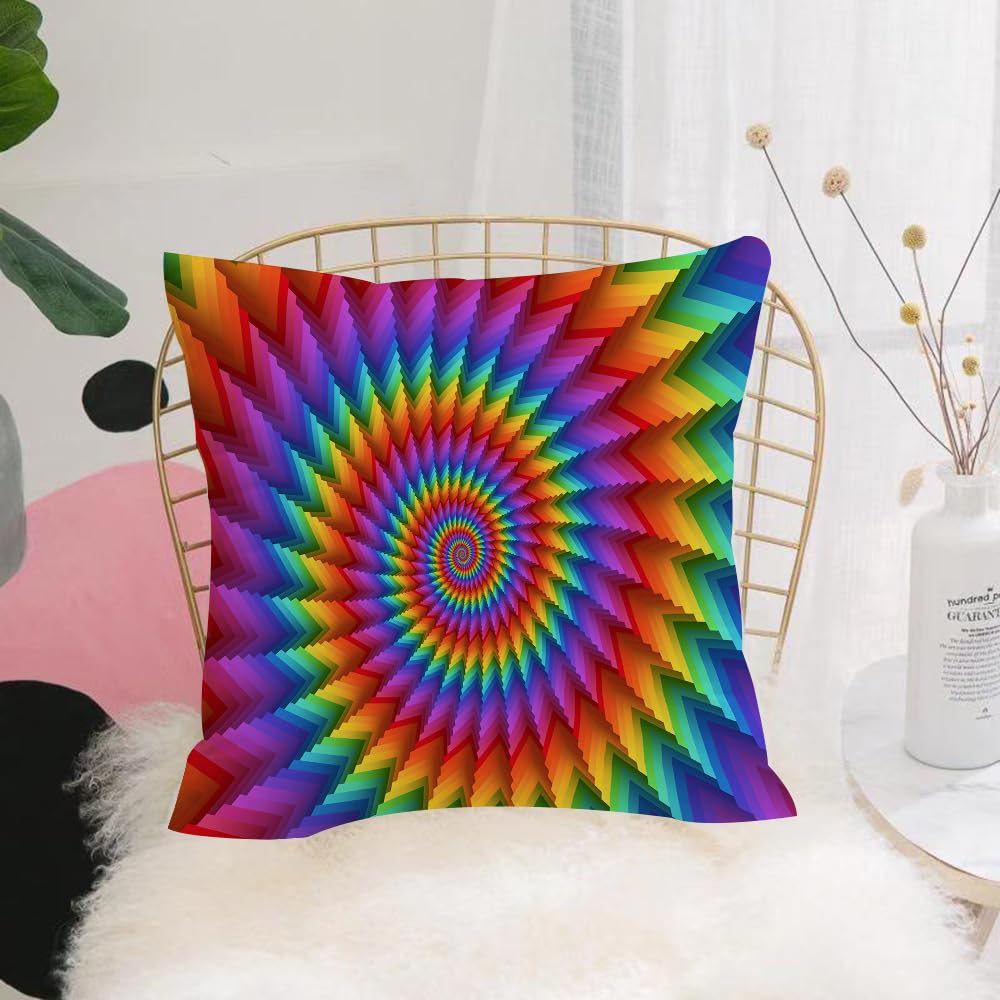 HYOSXW Cushion Cover,Throw Pillow Case Home Decorative for Living Room Bedroom Sofa Chair 16X16 Inch,Psychedelic Rainbow Spiral in Vibrant Colors Circular Rainbow of Optical Illusi,Pillowcase 40X40cm