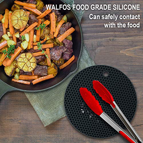 Image of Silicone Trivet Mats - Walfos Heat Resistant Pot Holders Set, 4pcs 2 Sizes 7 Inch & 9 Inch, Multipurpose Non-Slip Hot Pads for Hot Pot, Hot Dishers, Jar Opener, Food Grade & BPA Free (Black)