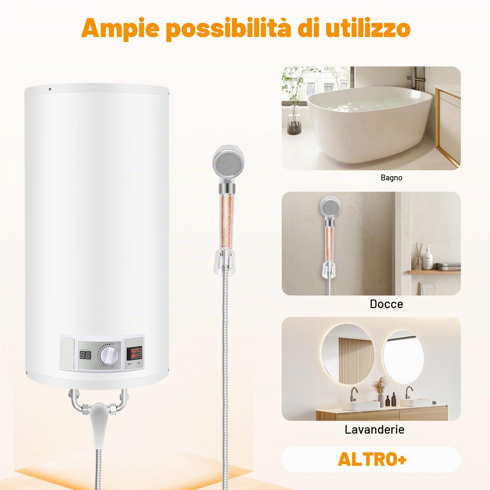 Scaldabagno elettrico da 80 l, 2000 W, scaldabagno elettrico da parete, potenza di riscaldamento, scaldabagno, regolatore di temperatura 25-75 °C, IPX4, per cucine, bagni, appartamenti