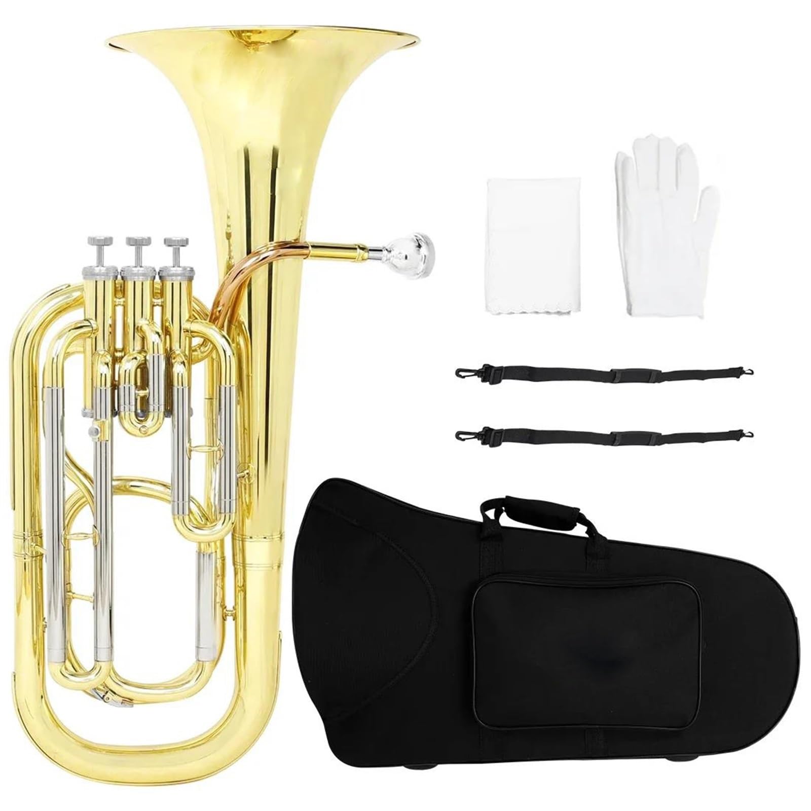 Eufonium Mosiądzu Bb Euphonium 3 Kluczowy Zawór Pionowy Z Mosiężnym Wykończeniem W Kolorze Złotym Twardą Obudową I Pełnym Zestawem Konserwacyjnym