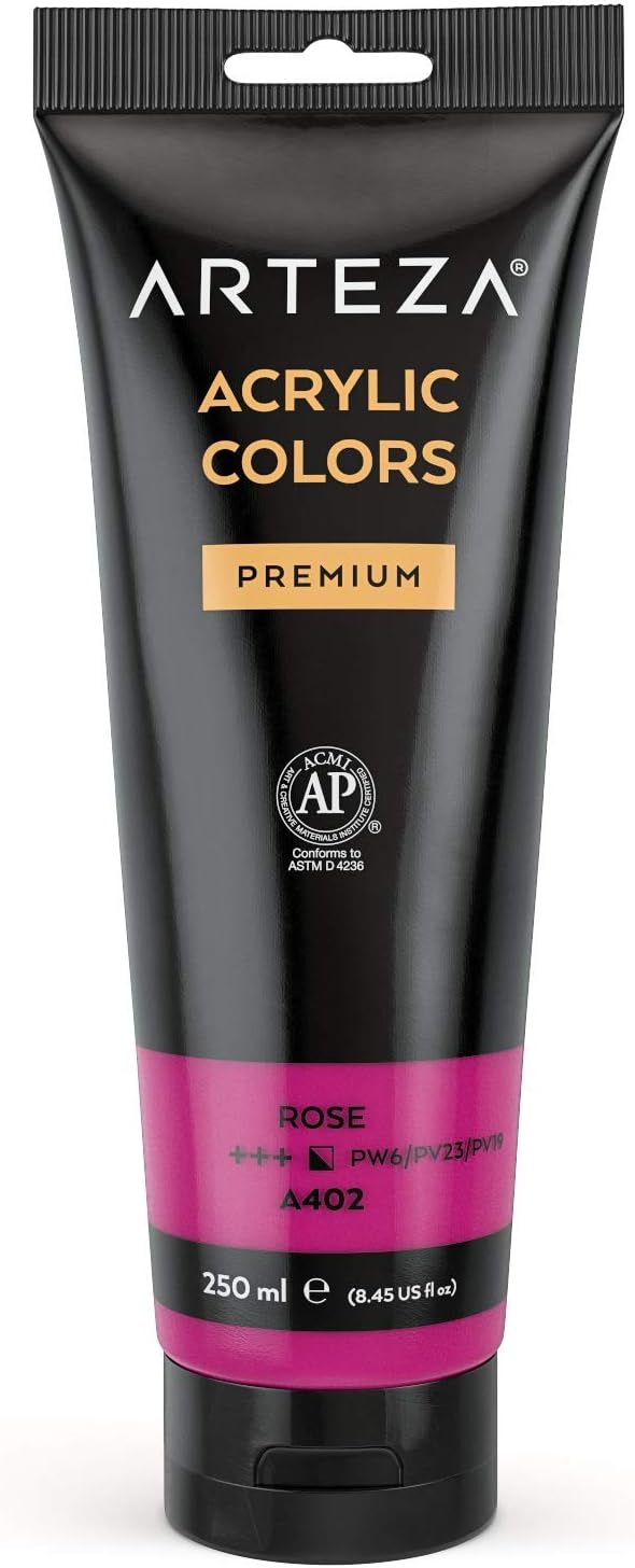 ARTEZA Premium Acrylic Paint, Rose A402, 250 ml Tube, Rich Pigment, Non-Fading, Non-Toxic Paint for Artists & Hobby Painters, Art Supplies for Canvas Painting