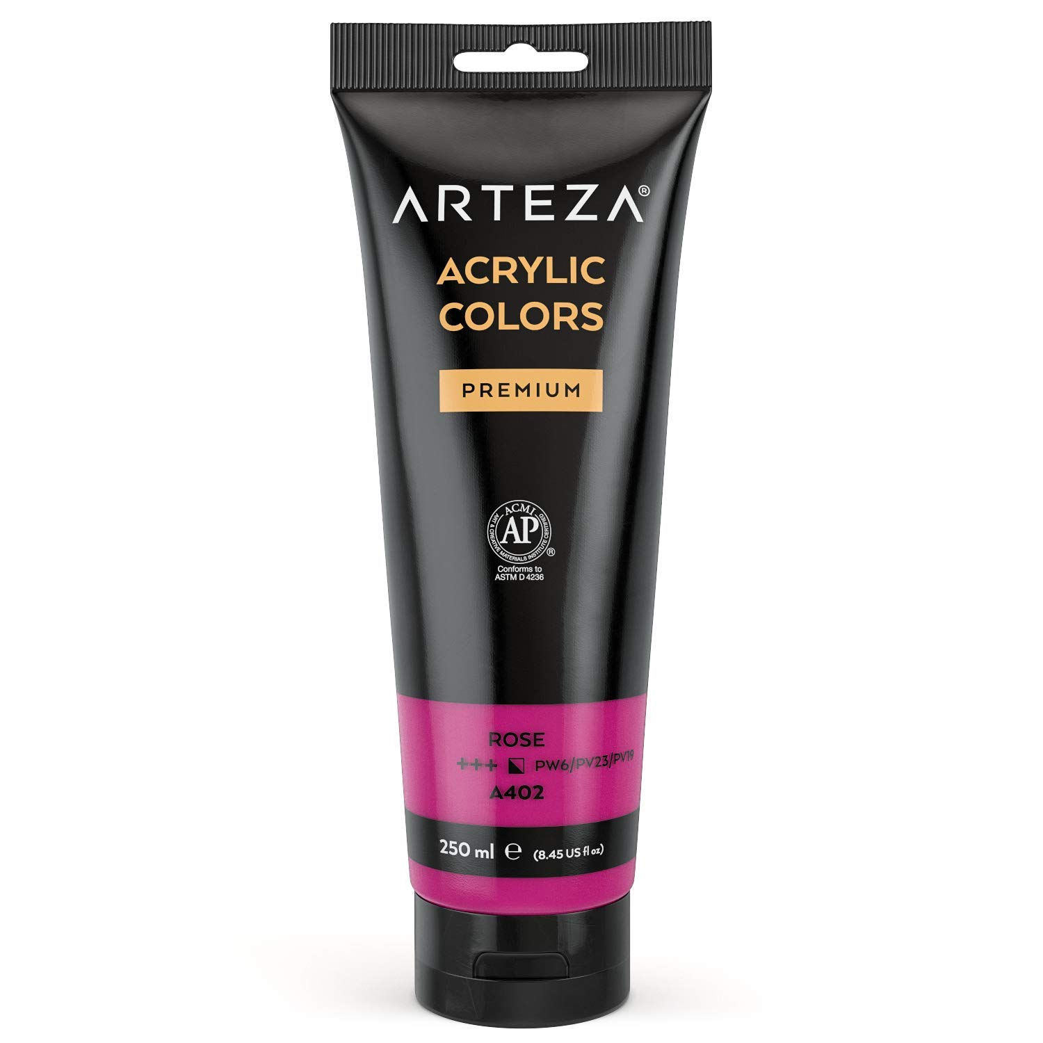 ARTEZA Premium Acrylic Paint, Rose A402, 250 ml Tube, Rich Pigment, Non-Fading, Non-Toxic Paint for Artists & Hobby Painters, Art Supplies for Canvas Painting