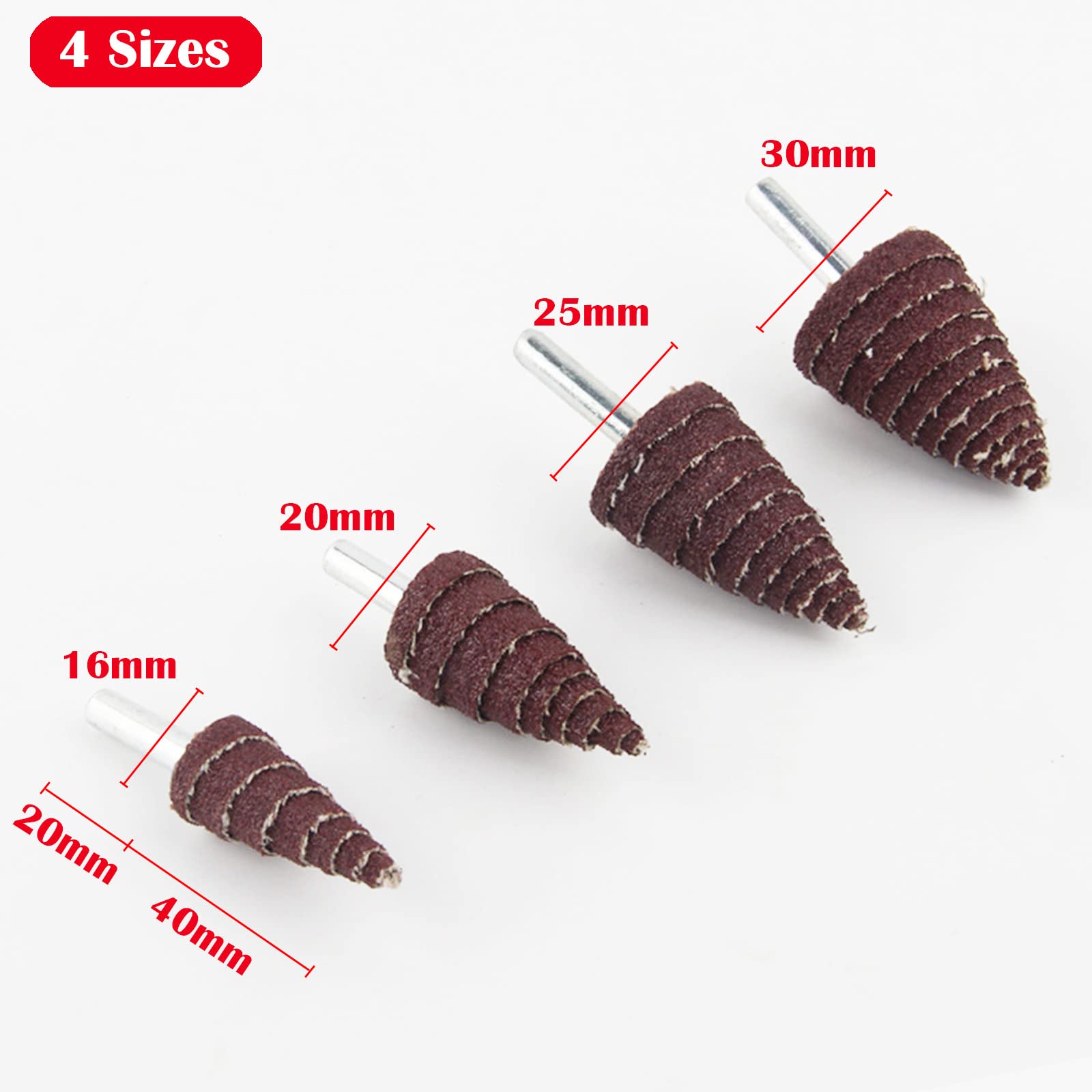 20 Pcs Têtes de Ponçage Coniques 4 Specs avec Tige Universelle de 6 mm pour Métal Bois de Polissage