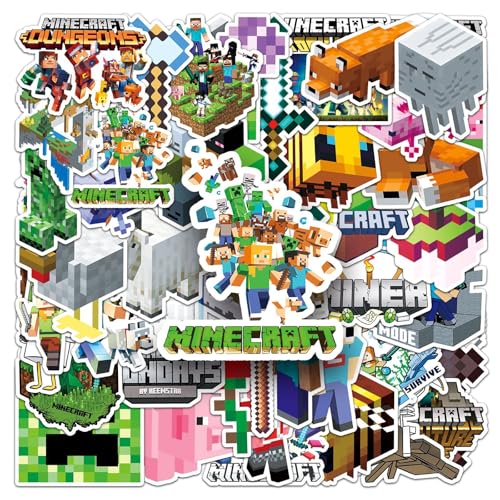 50 Pcs Pixel Miner Style Stickers Stickers for Water Bottles Video Game Party Supplies for Teens Mens Gamer Adults
