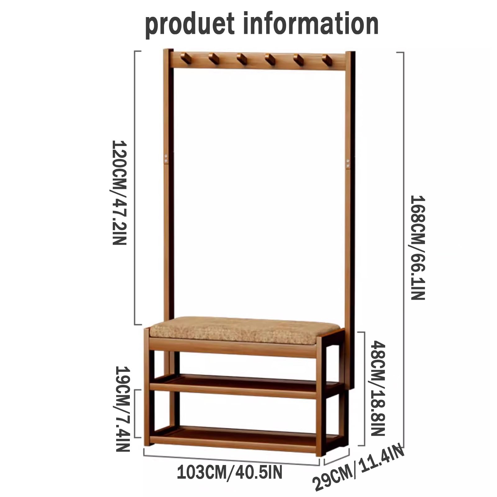 Perchero de Entrada Recibidor con Banco，Perchero Zapatero, Perchero Recibidor con Ganchos, Banco Zapatero y Estantes, Pasillo Dormitorio Salón, Estilo Moderno(L100*W29CM/L40.5*W11.4IN)