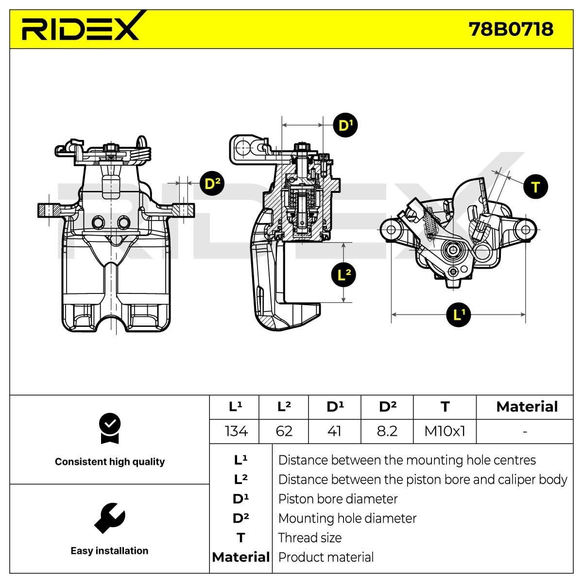 RIDEX 78B0718 Pinza de freno Trasero Derecha Trasero sin soporte Compatible con OPEL Insignia A Sports Tourer G09