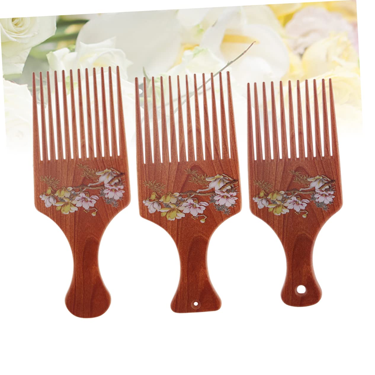 Peine de madera para peinar el cabello, 3 piezas, estilo chinoiserie con púas, rizado, para el hogar, estilo ancho, para mujeres, con pinzas en L, antiestático, delicado, para masajear el cabello