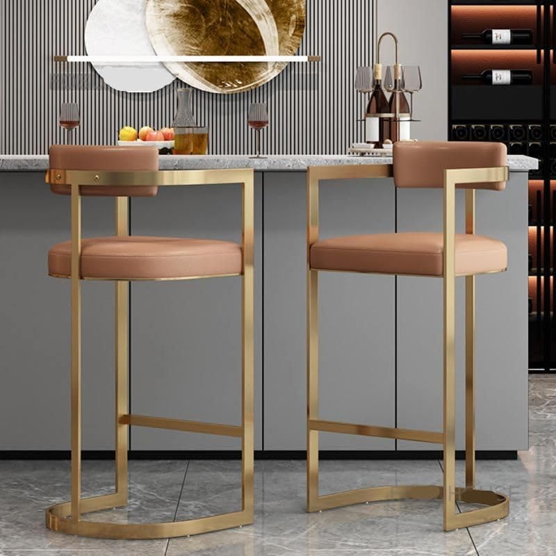 Minimalist Modern Bar Chair with Handrails – High Back, Synthetic Leather