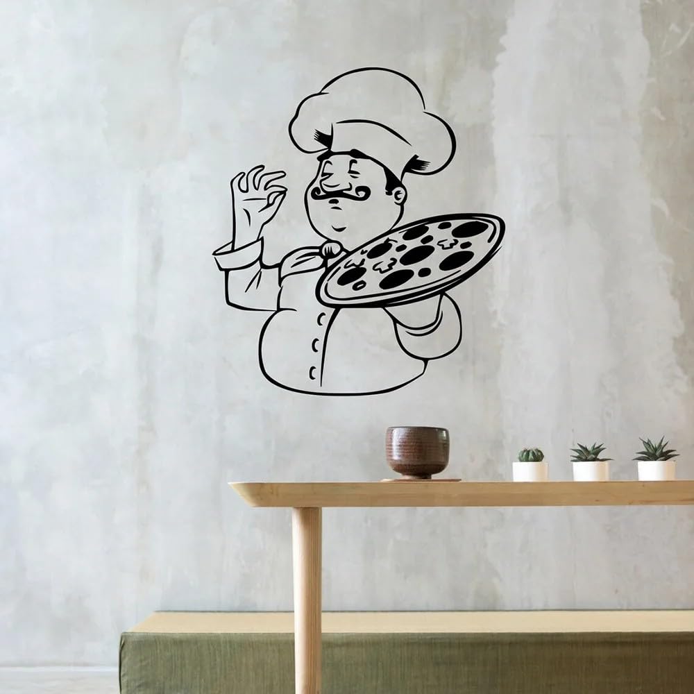 Pizza Wall Decal Pizza Chef Cooking Wall Sticker Pizzeria Wall Decor Design Removable Waterproof Restaurant Decor Wallpaepr 42X37CM