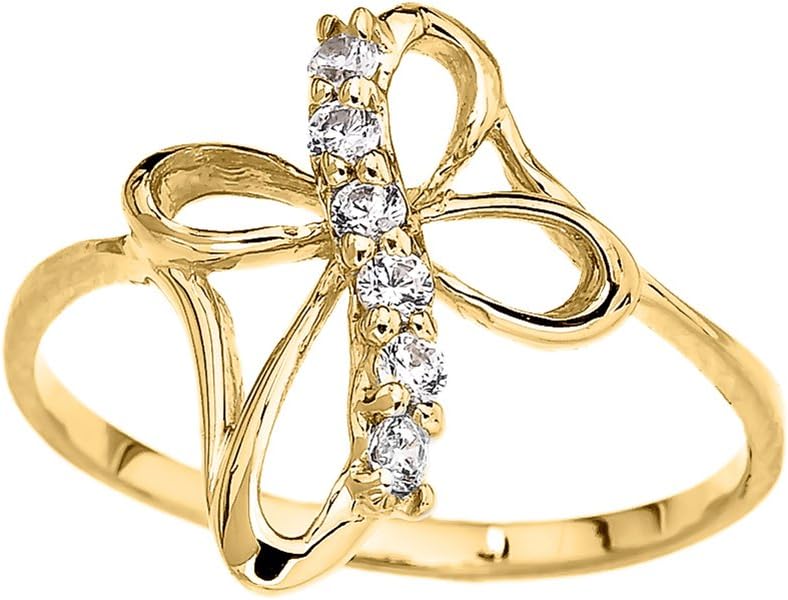 10K Yellow Gold Cubic Zirconia Infinity Loop Cross Bypass Ring