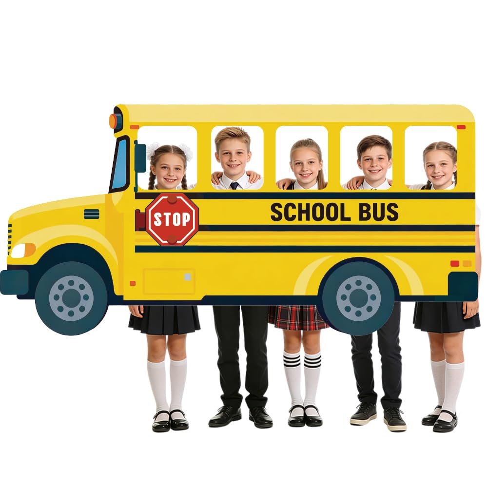 WADORN School Bus Decoration Backdrop, 3.5x7Ft Back to School Theme Party Banner Backdrops First Day of School Bus Photography Background Large Photo Booth Props for Graduation Ceremony Party Decors