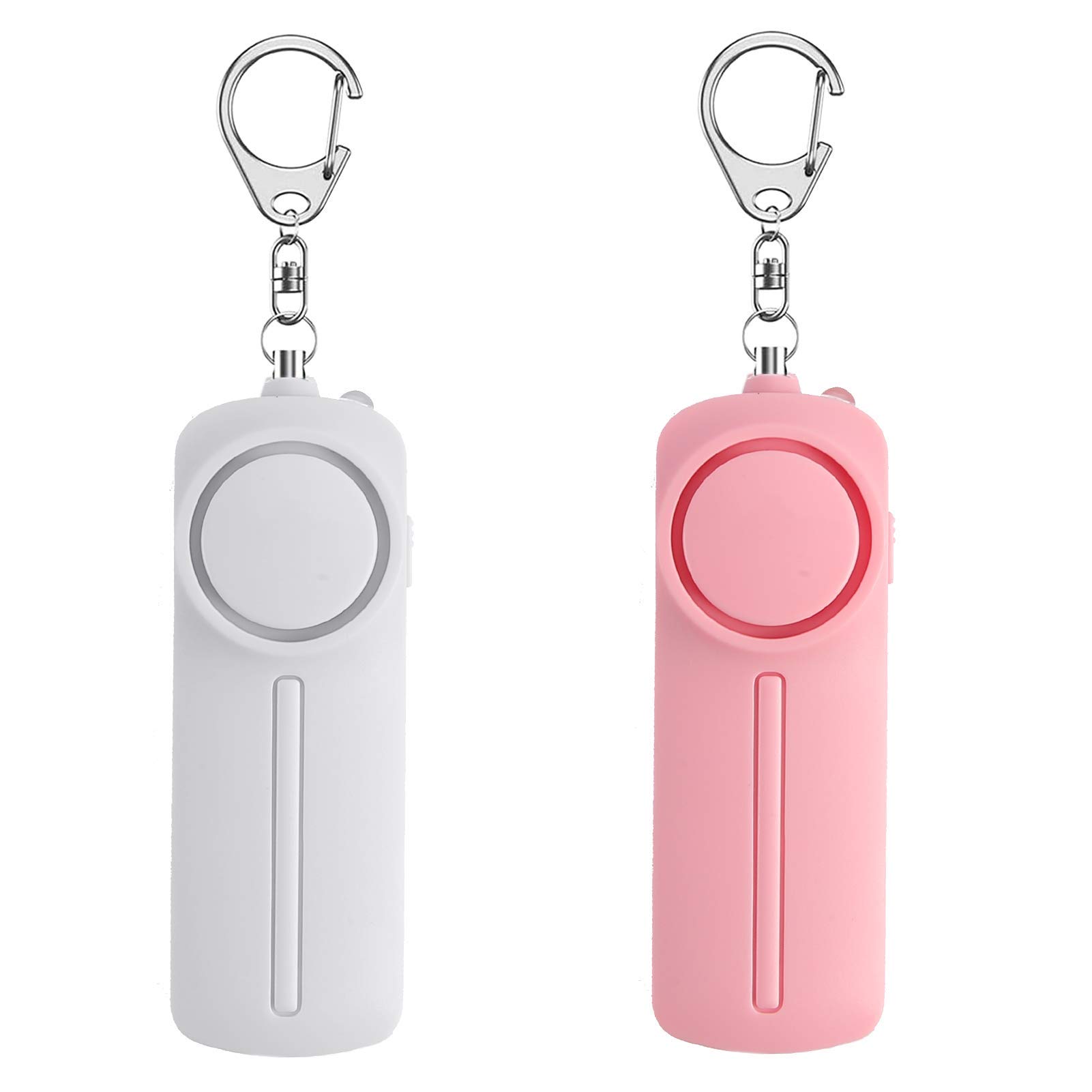 HHJPersonal Alarm Keychain with LED Light, 130 dB Siren Emergency Self Defense Safety Alarm Security Sound Whistle Alarming Apparatus for Outdoor Women Kids Elderly, Anti-rape Device-White+pink